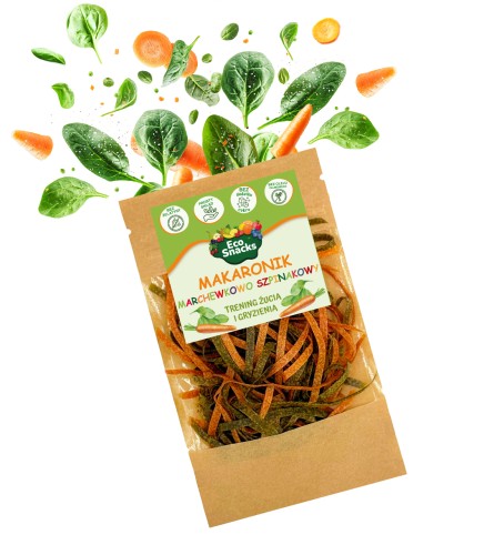 Przejdź do produktu Makaroniki szpinakowo marchewkowe 50g gotowe do jedzenia
