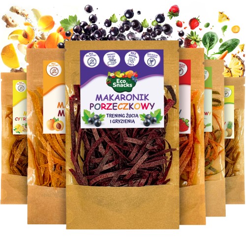 Przejdź do produktu Makaroniki owocowe zestaw 6 smaków gotowe do jedzenia razem 216g